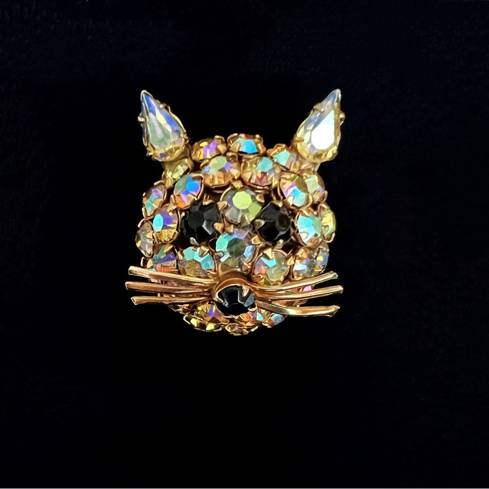 Collectible Vintage Warner Rhinestone Kitten Brooch/Pin - Picture 1 of 7
